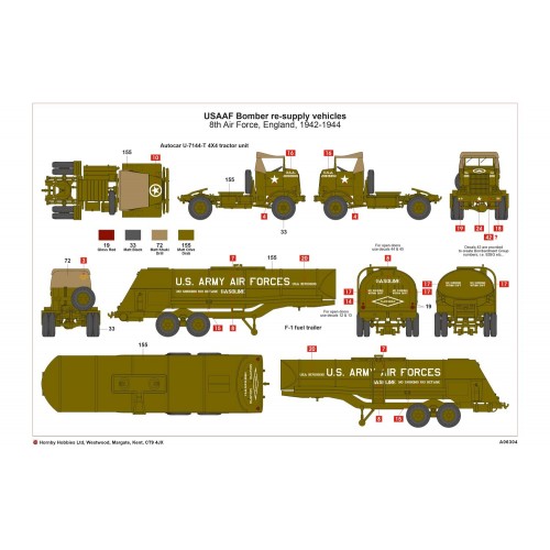 USAAF Bomber Re-supply Set. Autocar U-7144-T 4X4 tractor unit and F-1 fuel trailer. B-17 not included.  1/72