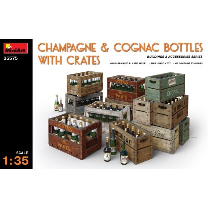Champagne & Cognac Bottles with Crates 1/35
