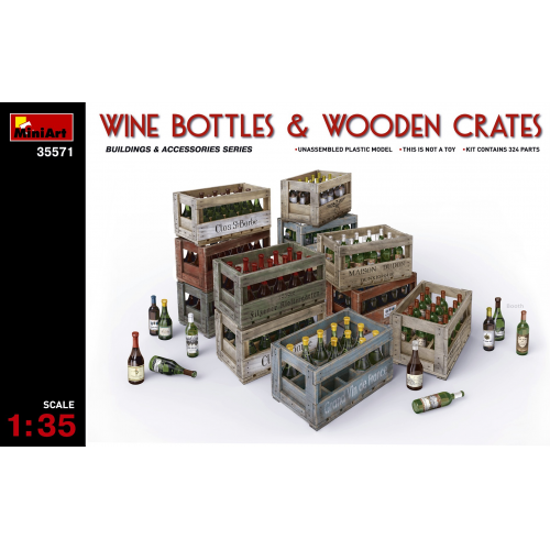 Wine, Beer, Milk Bottles & Wooden Boxes 1/35