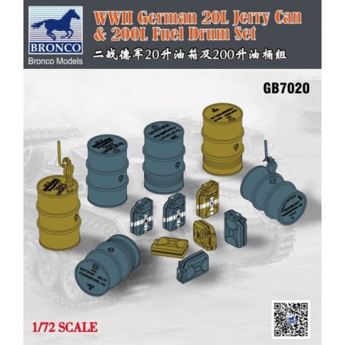 WWII German 20L Jerry can & 200L Fuel Drum Set 1/72