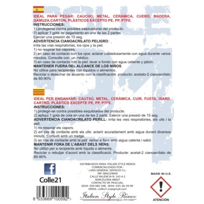 Cianocrilato secado lento 21 grms. 2