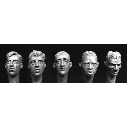 5 heads with hair, 1 African, 4 Europeans 1/35