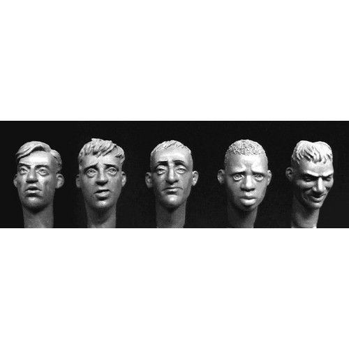 5 heads with hair, 1 African, 4 Europeans 1/35