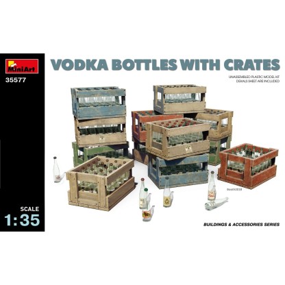 Vodka and Schnapps bottles and transportation/packaging crates 1/35