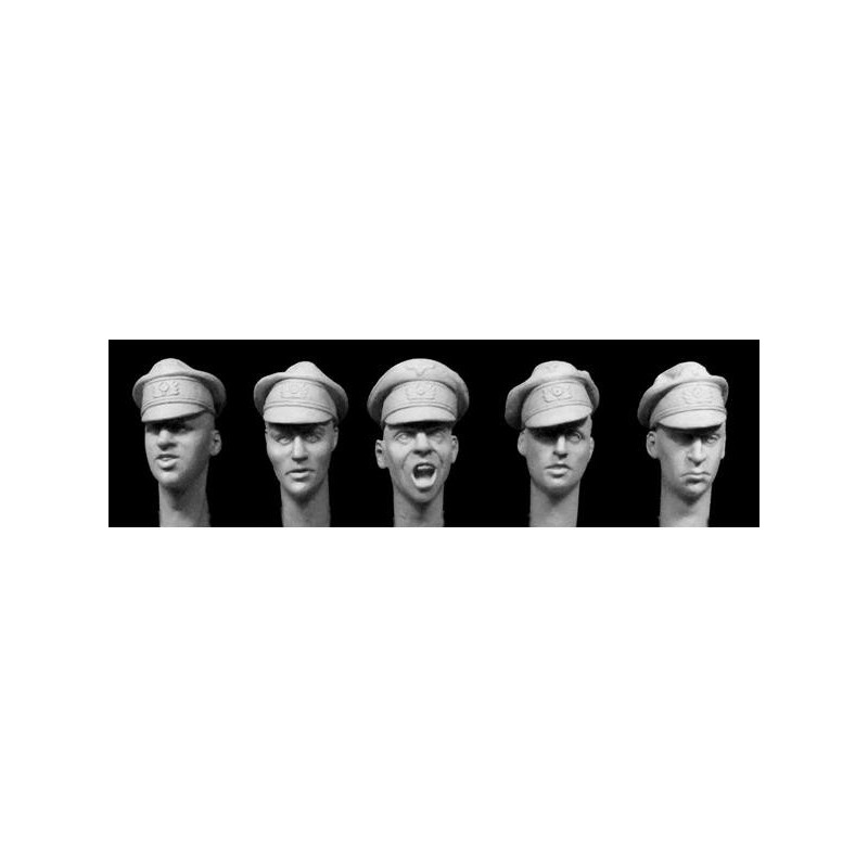 5 heads WW2 German Army officer's 'crusher' caps 1/35