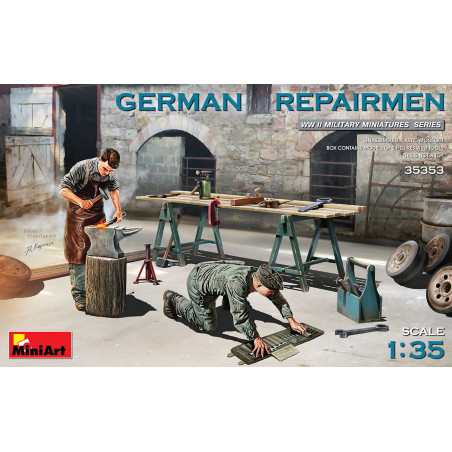  GERMAN REPAIRMEN with workbench and assorted tools
