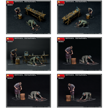  GERMAN REPAIRMEN with workbench and assorted tools