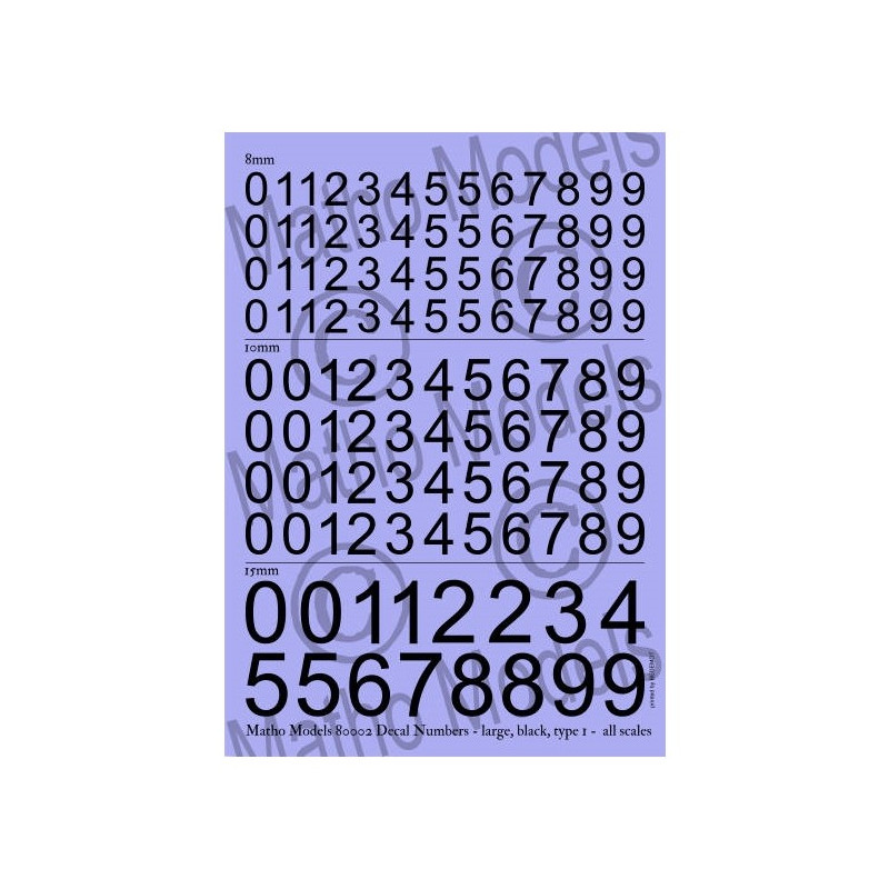 Matho Calcas Números Negro Grandes Tipo 1, todas las escalas
