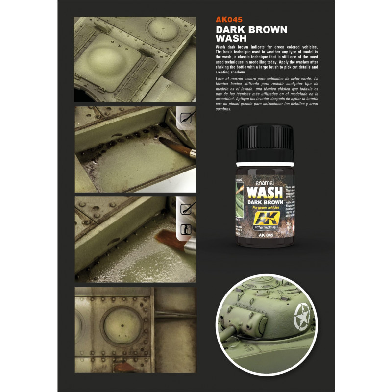 ENAMEL WASH: DARK BROWN FOR GREEN VEHICLES 35ML.