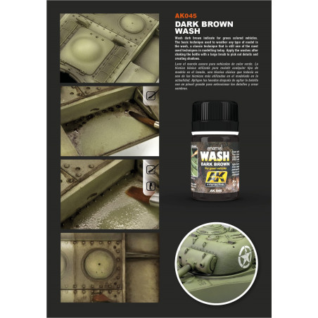 ENAMEL WASH: DARK BROWN FOR GREEN VEHICLES 35ML.