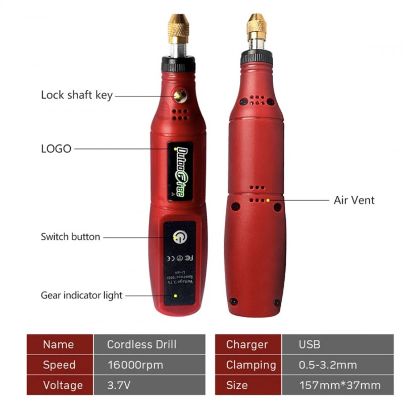 Mini Taladro elétrico con portabrocas 160 mm.