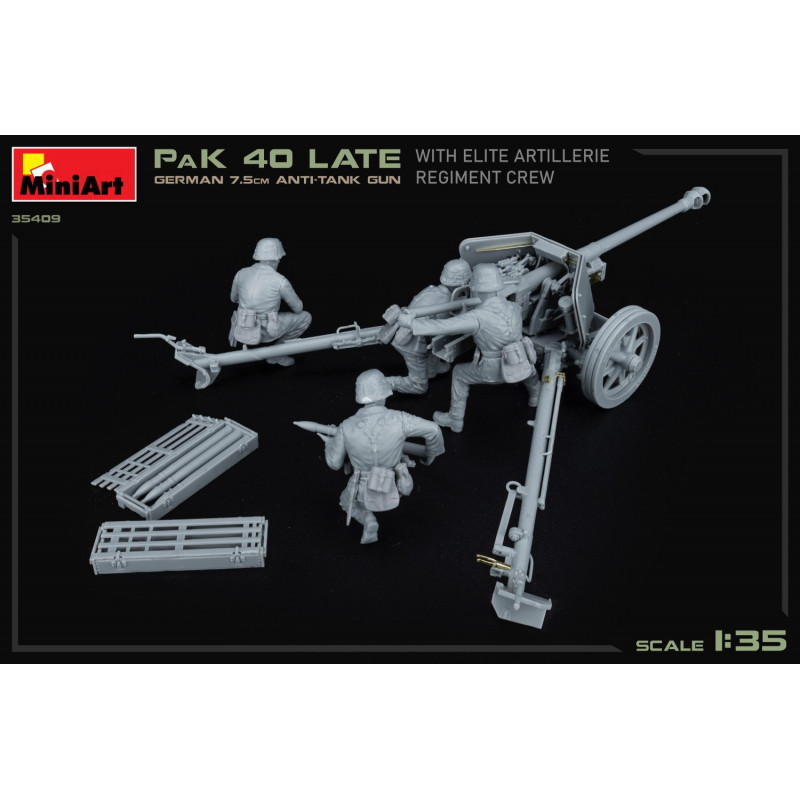 GERMAN 7.5CM ANTI-TANK GUN PaK 40 Late w/ELITE ARTILLERIE REGIMENT CREW