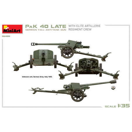 GERMAN 7.5CM ANTI-TANK GUN PaK 40 Late w/ELITE ARTILLERIE REGIMENT CREW