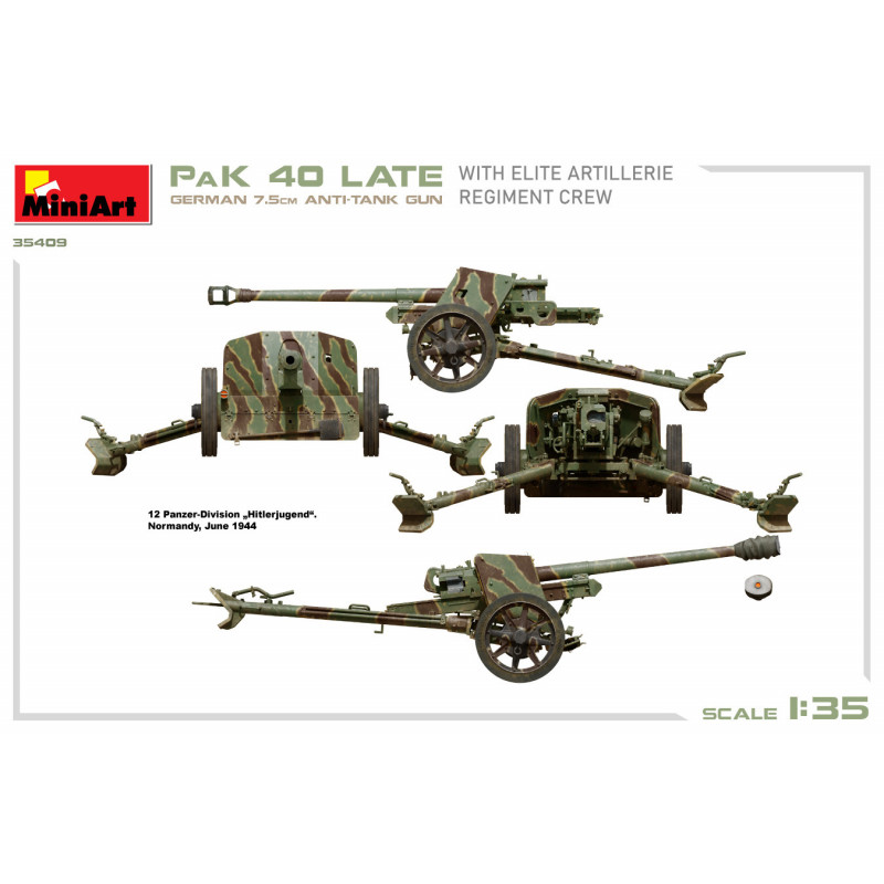 GERMAN 7.5CM ANTI-TANK GUN PaK 40 Late w/ELITE ARTILLERIE REGIMENT CREW