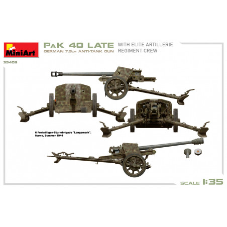 GERMAN 7.5CM ANTI-TANK GUN PaK 40 Late w/ELITE ARTILLERIE REGIMENT CREW