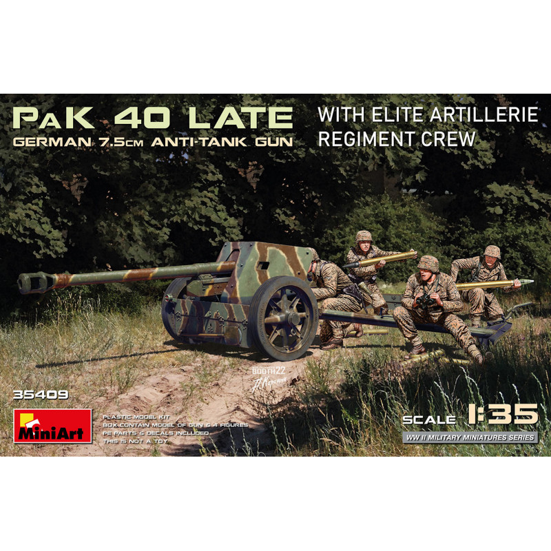 GERMAN 7.5CM ANTI-TANK GUN PaK 40 Late w/ELITE ARTILLERIE REGIMENT CREW