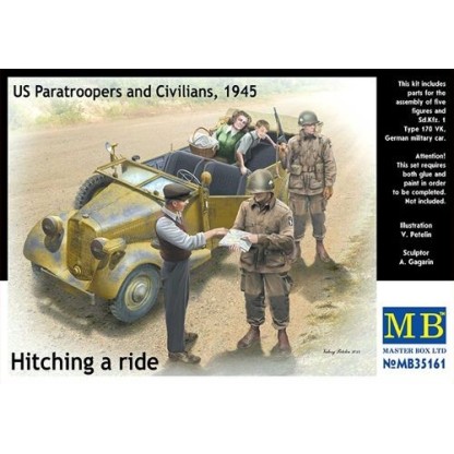 Sd.Kfz.1 type 170 VK and 5 figures. Hitching a Ride, US Paratroopers x 2 and Civilians x 3 1/35